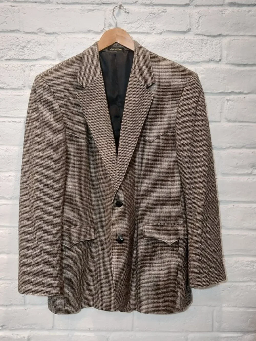 Circle S Dallas Western Blazer 44L 100% Silk Gray Houndstooth Sport Coat Cowboy.